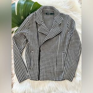 Ralph Lauren Black and White Houndstooth Front-Zip Blazer